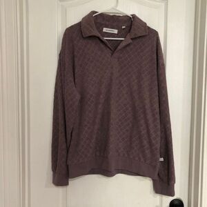 STANDARD CLOTH Textured Diamond‎ Knit Collared Pullover Sweatshirt Dusty Mauve M